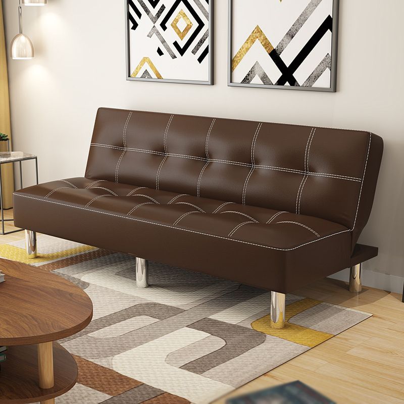 Contemporary Tufted Back Standard Couch Linen/Faux Leather Armless Sofa Bed Clearhalo 'furn' 'furn_sofas' 'Furniture' 'furniture_sofas' 'Living Room Furniture' 'Sofa' 'sofas' 1200x1200_5181fad8-5ced-496f-832c-0d6e6dc01b8b