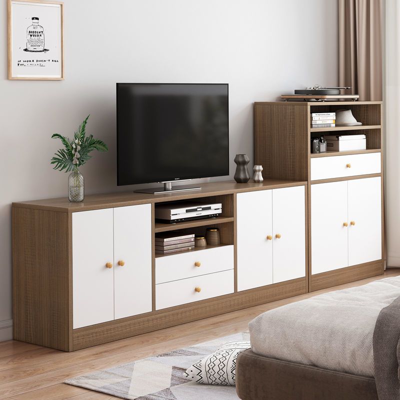 Mobile porta TV in legno in stile scandinavo, consolle porta TV con ripiani e ripiani