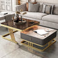 Glam Frame Couchtisch, Glas/Schiefer, quadratischer Cocktailtisch mit Schublade