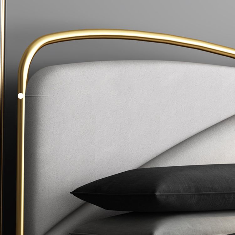 Luxurious Standard Bed in Gold Upholstered Low Profile Metal Bed