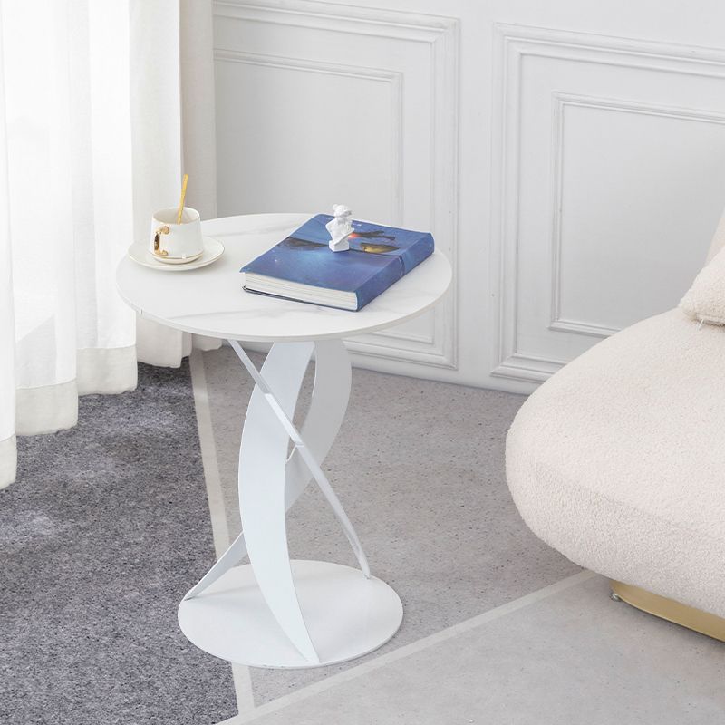 Modern Round Slate Top Side Table 22.4" Tall Metal Abstract End Table