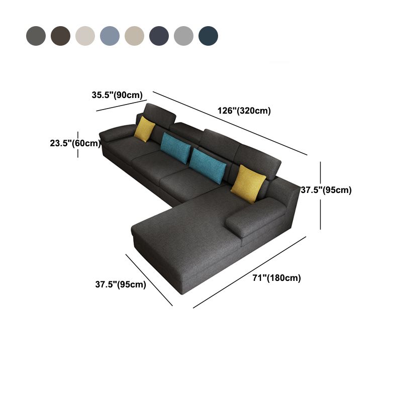 37.40" Tall Modern Linen Sectional Pillow Top Arm Sectional with Adjustable Headrest