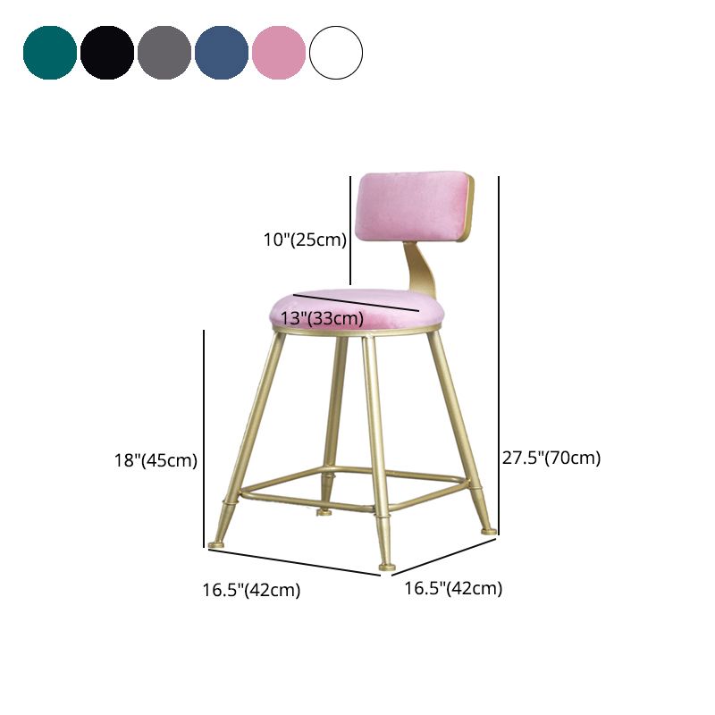 Glam Armless Backrest Counter Stool Iron Bar Stool with Velvet Cushion and Pedal Clearhalo 'Bar Furniture' 'Bar Stools' 'bar_stools' 'furn' 'furn_bar_stools' 'furniture_bar_stools' 'Kitchen & Dining Furniture' 'kitchen&dining_furn' 'kitchen' 'kitchen_furn' Furniture' 1200x1200_518a126b-8e0c-4151-a3ca-5463636497f4