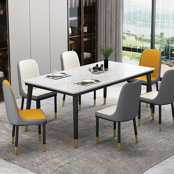 Traditional Luxury Rectangle Dining Room Table Sintered Stone Table with 4 Black Legs Clearhalo ' dining_table' 'Dining Tables & Seating' 'Dining Tables' 'furn' 'furn_dining_table' 'Furniture' 'furniture_dining_table' 'Kitchen & Dining Furniture' 'kitchen&dining_furn' 'kitchen' 'kitchen_dining_table' 1200x1200_518a91ff-64d0-4fd8-b8ec-70db18c643d2