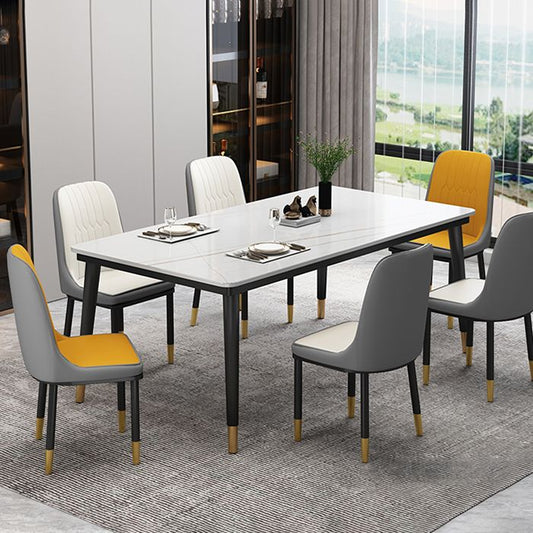 Traditional Luxury Rectangle Dining Room Table Sintered Stone Table with 4 Black Legs