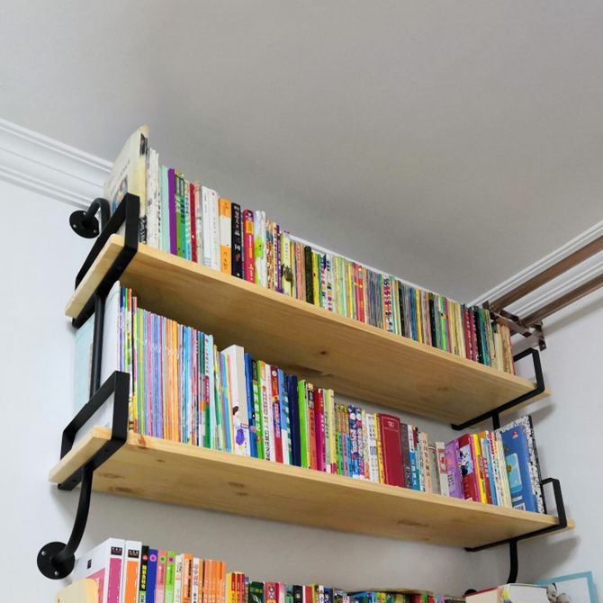 Industrial Wooden Floating Bookshelf Home Wall Mounted Bookcase