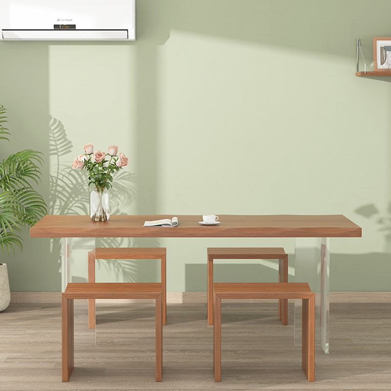 Luxury Wood Table for Restaurant Rectangle Dining Table with Acrylic Double Pedestal Base Clearhalo ' dining_table' 'Dining Tables & Seating' 'Dining Tables' 'furn' 'furn_dining_table' 'Furniture' 'furniture_dining_table' 'Kitchen & Dining Furniture' 'kitchen&dining_furn' 'kitchen' 'kitchen_dining_table' 1200x1200_518ff786-8fa4-44e7-b769-6a5f69703a81