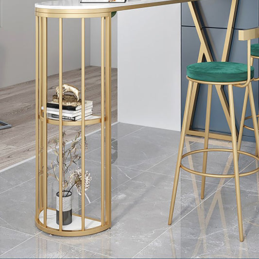 Modern Sintered Stone Bar Table Gold and Metal Base Bar Table
