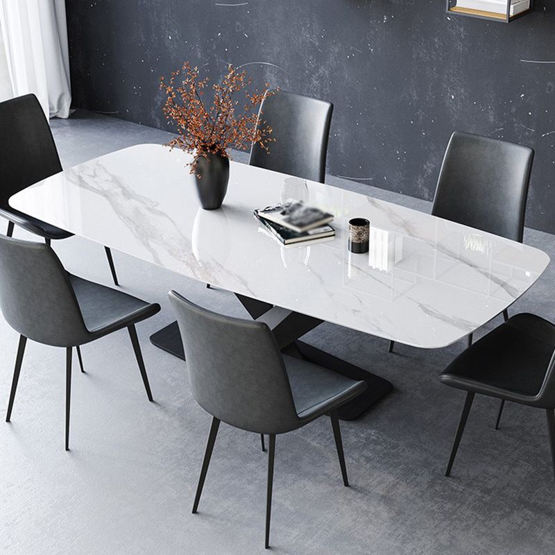 Industrial Sintered Stone Top Dining Table Rectangle Table with Single Pedestal Clearhalo 'Dining Tables & Seating' 'Dining Tables' 'dining_table' 'furn' 'furn_dining_table' 'Furniture' 'furniture_dining_table' 'Kitchen & Dining Furniture' 1200x1200_51945620-0a06-4e29-9e42-82e45ae1f21a