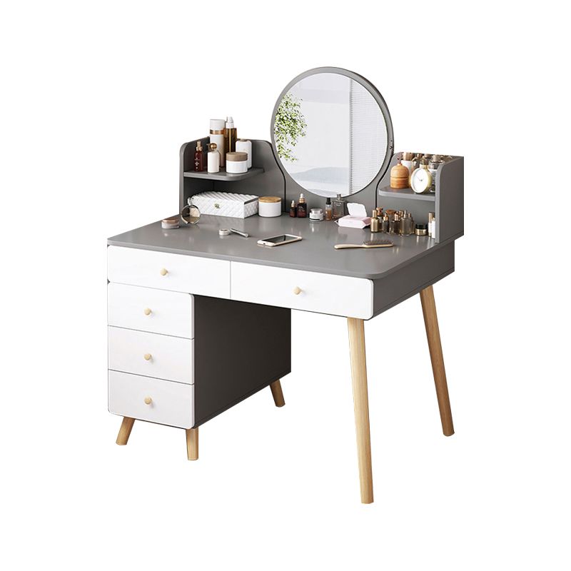 Contemporary Rubberwood Make-up Vanity with Mirror and Stool
