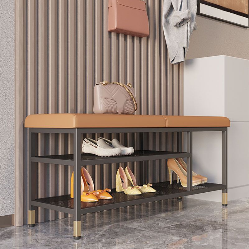 Modern Entryway Bench Cushioned Metal Seating Bench with Shelves , 12.5" Width Clearhalo 'Benches' 'Chairs & Seating' 'furn' 'furn_benches' 'Furniture' 'Living Room Furniture' 1200x1200_51962fb0-b461-48c1-9bc8-b428d8aee20f