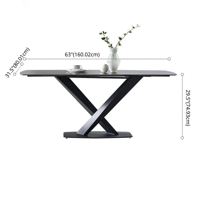 Modern Style Blak Slate Dining Table Rectangular Formal Dinette Set with Metal Base Clearhalo 'Dining Room Sets' 'Dining Tables & Seating' 'dining_room_set' 'furn' 'furn_dining_room_set' 'Furniture' 'furniture_dining_room_set' 'Kitchen & Dining Furniture' 'kitchen&dining_furn' 'kitchen' 1200x1200_5197f63c-bc79-4e75-be52-c4a38027f6be