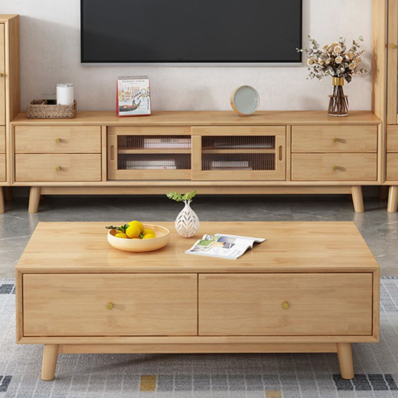 Wooden Coffee Table with 2 Drawers and 4 Wooden Legs in Brone for Living Room Clearhalo 'Coffee & Accent Tables' 'Coffee Tables' 'coffee_tables' 'furn' 'furn_coffee_tables' 'Furniture' 'Living Room Furniture' 1200x1200_519991c3-6ba8-4868-8f2b-967ed2a2d155