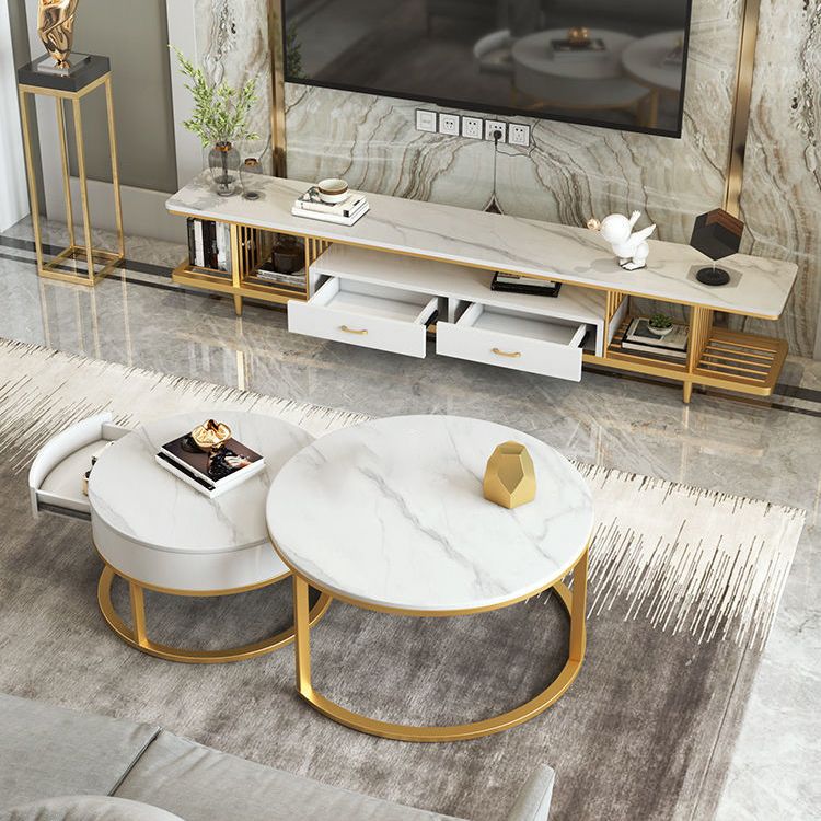 Glam Style TV Stand Open Storage TV Stand Console with 2-Drawer Clearhalo 'furn' 'furn_tv_stands_entertainment_centers' 'Furniture' 'Living Room Furniture' 'TV Stands & Entertainment Centers' 'TV Stands & Media Storage Furniture' 'tv_stands_entertainment_centers' 1200x1200_519b5f06-dc9f-4833-ac07-79dca40a2521