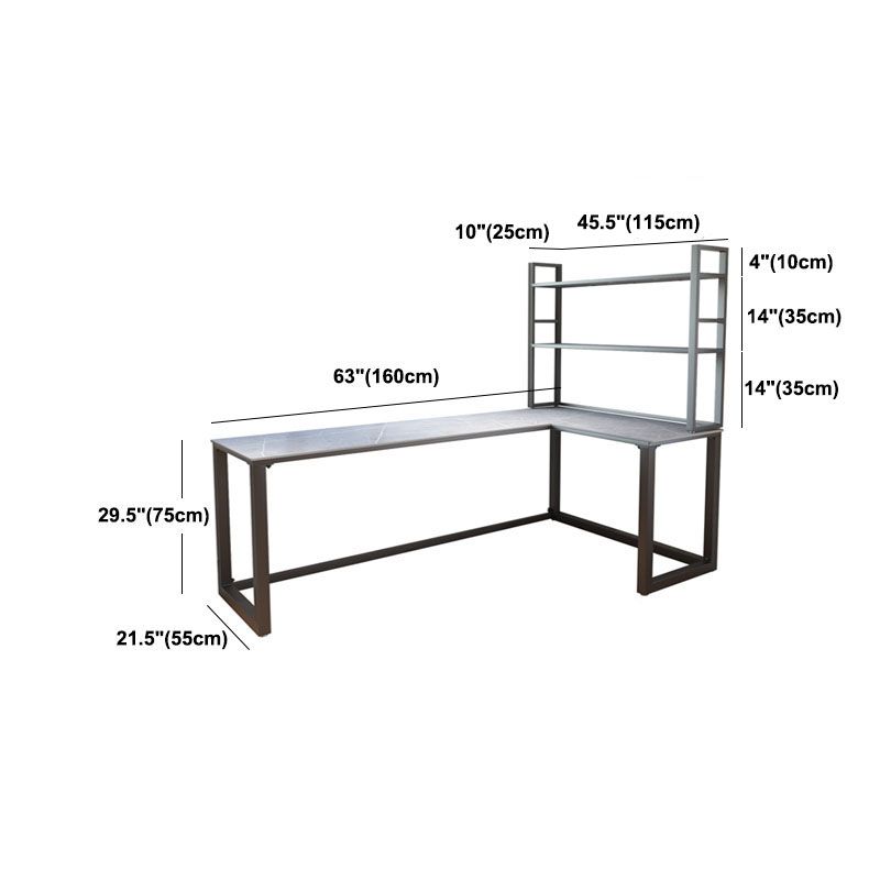 Escritorio de escritura de piedra gris contemporánea Desk de oficina de lanar en trineo L para hogar
