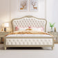Victorian Standard Bed Upholstered Headboard White Tufted Panel Bed