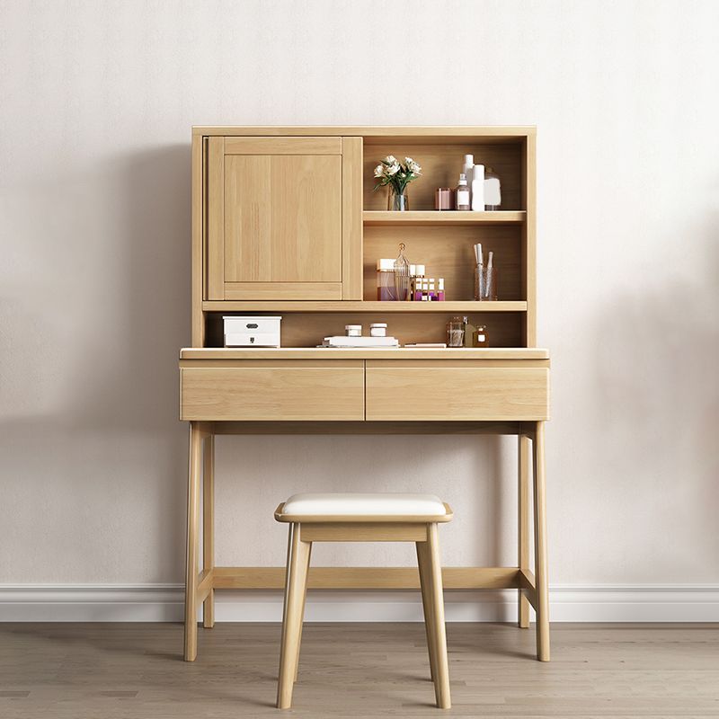Juego de taburetes de tocador de maquillaje de madera maciza de tocador de tocador con espejo nórdico