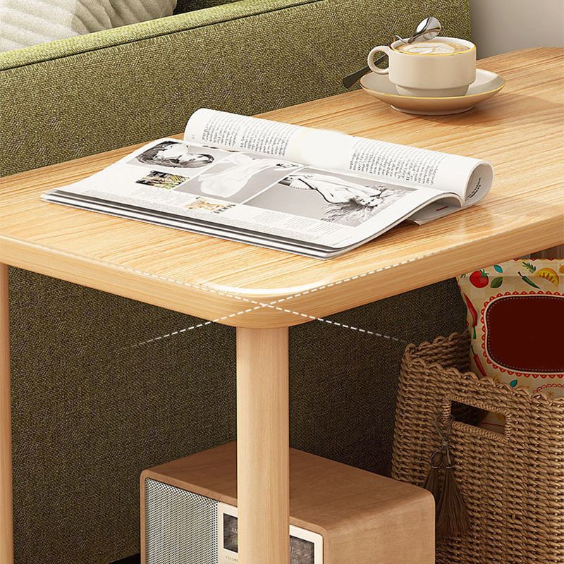 Scandinavian Rectangular End Table Wooden Top Side Table with Shelf for Living Room