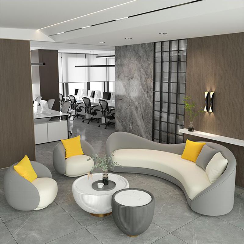 Contemporary Sloped Arm Curved Sofa Faux Leather Camel Back Sofa