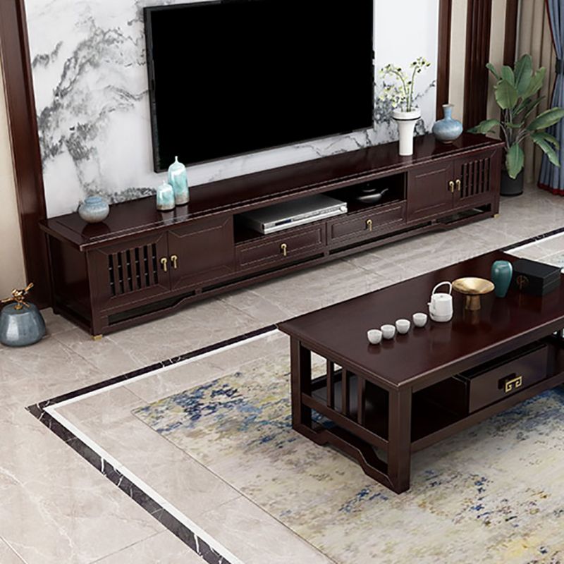 Traditional TV Media Stand Open Shelving Rubberwood TV Stand Console with Drawers Clearhalo 'furn' 'furn_tv_stands_entertainment_centers' 'Furniture' 'Living Room Furniture' 'TV Stands & Entertainment Centers' 'TV Stands & Media Storage Furniture' 'tv_stands_entertainment_centers' 1200x1200_51b0bb99-3ef8-4f2c-9dc0-7a079258155c