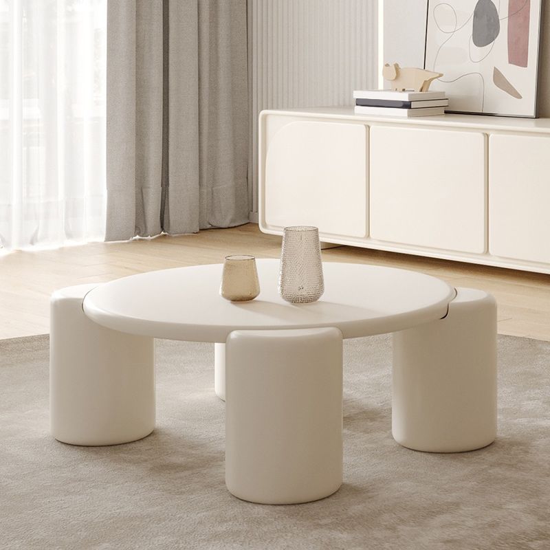 Modern Round Wood Coffee Table with 4 Legs Coffee Table in Cream Clearhalo 'Coffee & Accent Tables' 'Coffee Tables' 'coffee_tables' 'furn' 'furn_coffee_tables' 'Furniture' 'Living Room Furniture' 1200x1200_51b2b4d5-5c89-44ce-9514-fb2d2078297b