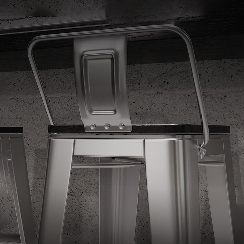 Footrest Backrest Counter-height Stool Industrial Wood and Metal Counter Chair in Silver