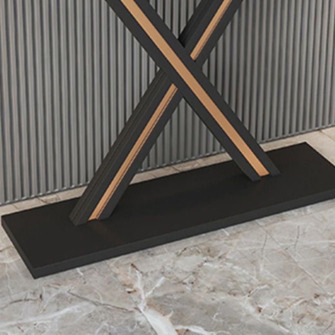 Half Moon Stone Top Accent Table with Black Iron Pedestal Base Clearhalo 'Console Tables' 'console_tables' 'Entry & Mudroom Furniture' 'furn' 'furn_console_tables' 'Furniture' 1200x1200_51b5bba3-61e7-48b8-b75c-c038abf41ac7