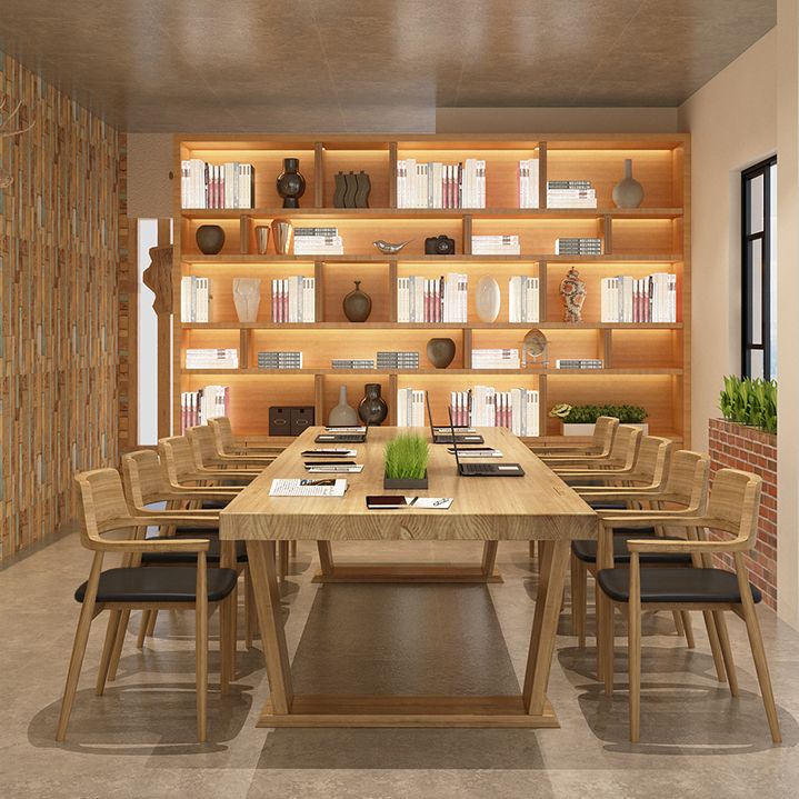Mesa de reuniones de rectángulo de madera sólida de la oficina en casa escritura de escritura moderna