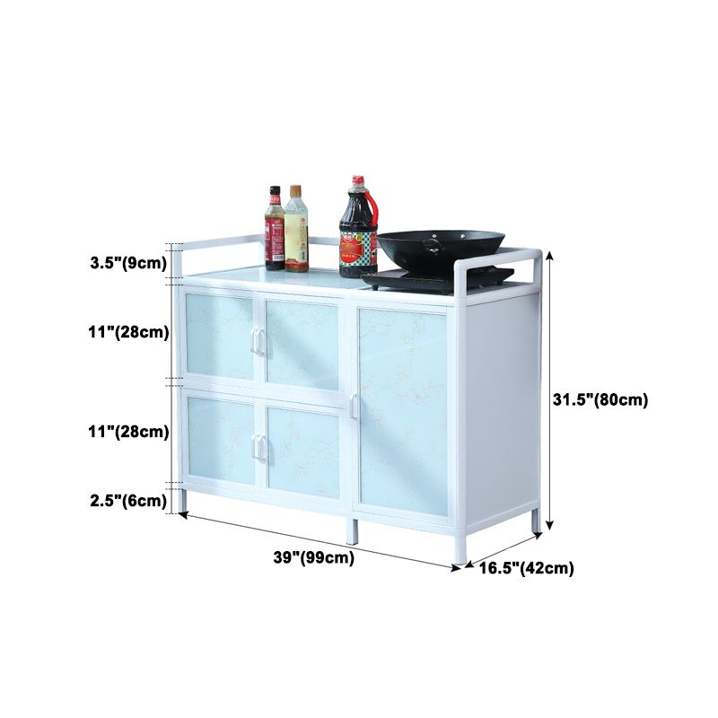 Modern Kitchen Metal Buffet/Console Cabinets Doors Dining Server in White Clearhalo 'buffet_sideboard' 'Buffets & Sideboards' 'furn' 'furn_buffet_sideboard' 'Furniture' 'Kitchen & Dining Furniture' 1200x1200_51b74253-b10d-4e73-9fcb-6a5ab2168aa1