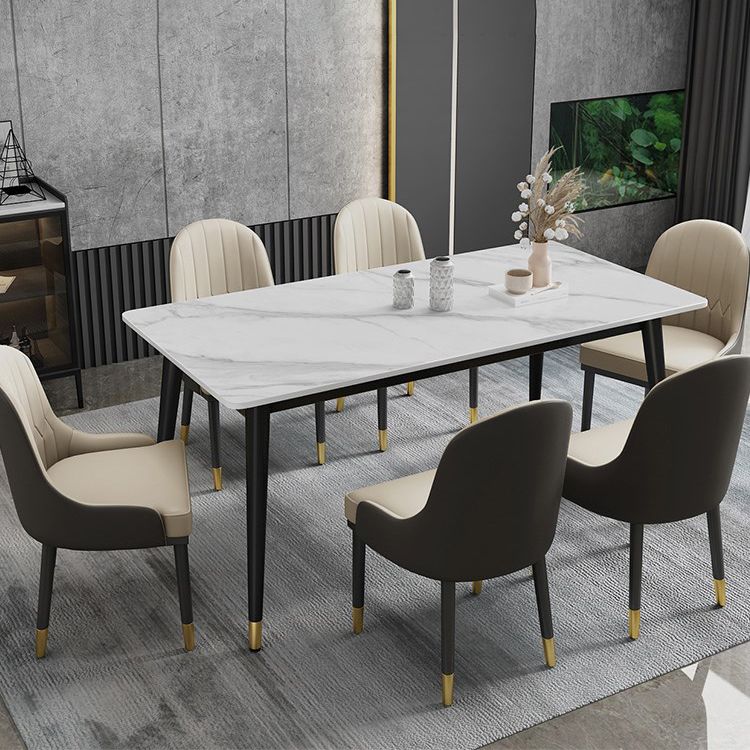 Metal Tripod Base Dining Table Modern Rectangle Stone Dining table in White Clearhalo 'Dining Tables & Seating' 'Dining Tables' 'dining_table' 'furn' 'furn_dining_table' 'Furniture' 'furniture_dining_table' 'Kitchen & Dining Furniture' 1200x1200_51b8e69e-e5f1-4a01-aeda-f7a12cd76c43