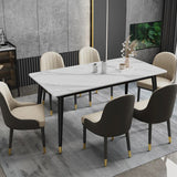 Metal Tripod Base Dining Table Modern Rectangle Stone Dining table in White Clearhalo 'Dining Tables & Seating' 'Dining Tables' 'dining_table' 'furn' 'furn_dining_table' 'Furniture' 'furniture_dining_table' 'Kitchen & Dining Furniture' 1200x1200_51b8e69e-e5f1-4a01-aeda-f7a12cd76c43
