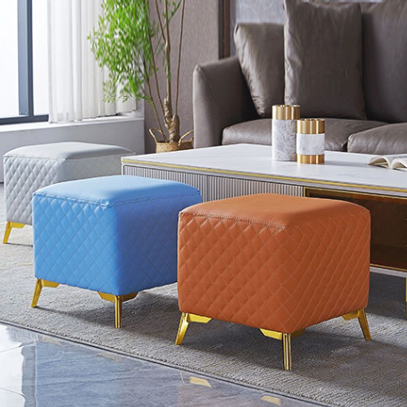 Glam Ottoman Genuine Leather Upholstered Diamond Lattice Square Ottoman with Metal Legs Clearhalo 'furn' 'furn_ottomans_poufs' 'Furniture' 'Living Room Furniture' 'Ottomans & Poufs' 'ottomans_poufs' 1200x1200_51b8f7ae-ffae-4463-94aa-92a818dfc10c