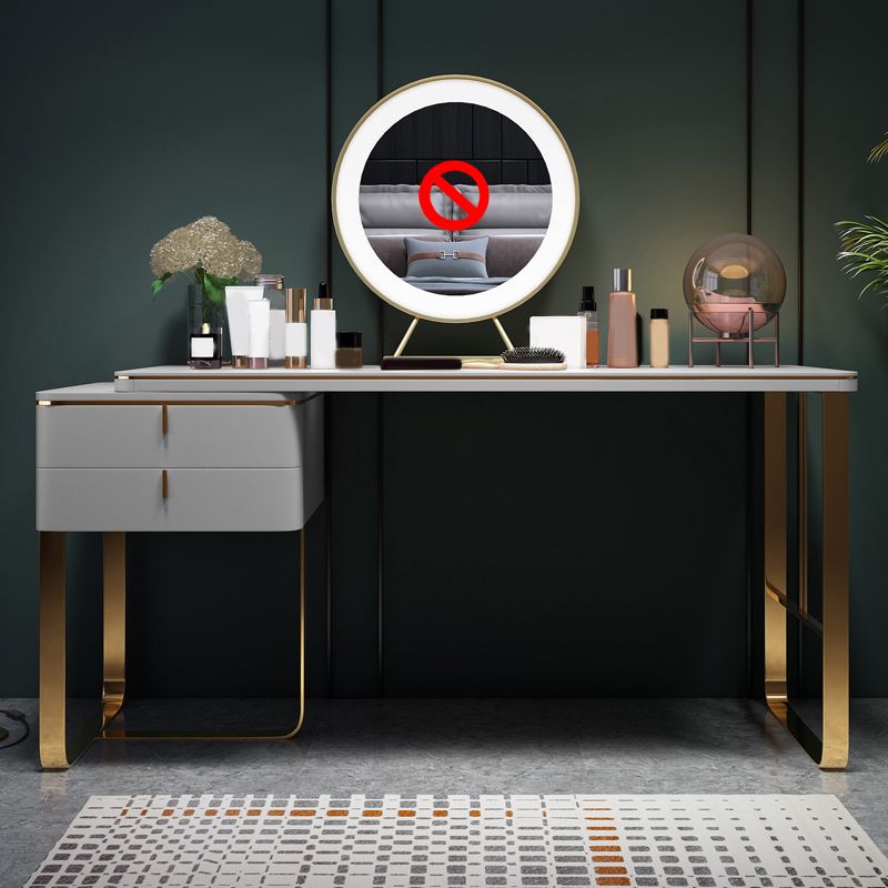 Gray Leather Vanity Makeup Table Set Glam 28.74" H Vanity Table with Storage