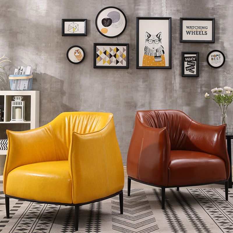 Contemporary Faux Leather Accent Chair Fixed Back Barrel Accent Chair Clearhalo 'Accent Chairs' 'accent_chairs' 'Chairs & Seating' 'furn' 'furn_accent_chairs' 'Furniture' 'Living Room Furniture' 1200x1200_51c39b62-7144-4886-ae6d-ab188f6b99ce
