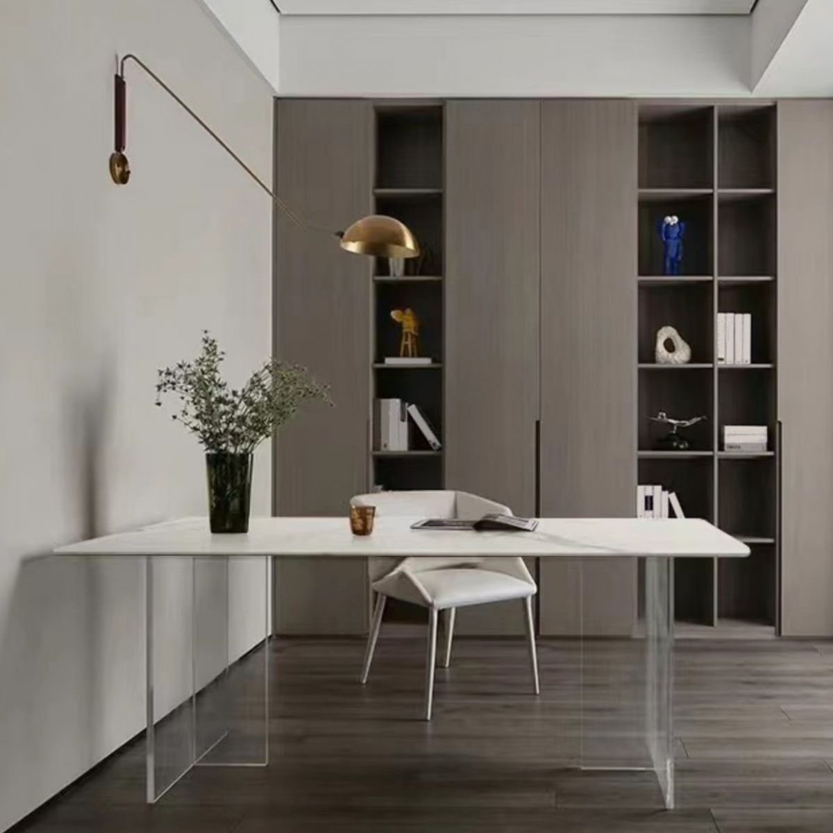 Sintered Stone Dining Table White Modern Dining Table with Acrylic Base Clearhalo 'Dining Tables & Seating' 'Dining Tables' 'dining_table' 'furn' 'furn_dining_table' 'Furniture' 'furniture_dining_table' 'Kitchen & Dining Furniture' 'kitchen' 'kitchen_dining_table' 1200x1200_51c4dcfa-9ac3-4d6e-a4ff-8a807a2f762e