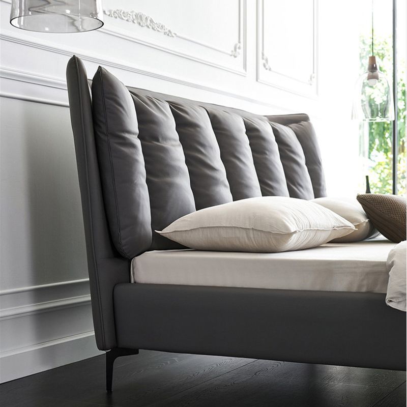 Letto a pannello in legno massiccio con testiera imbottita grigio letto