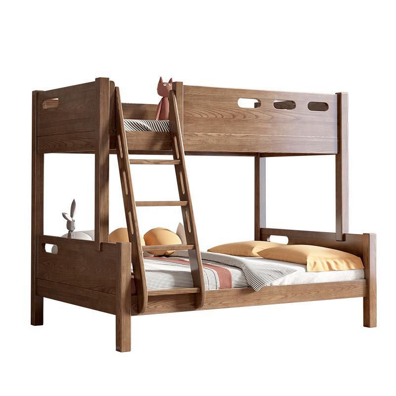 Mid-Century Modern Bunk Bed Rubberwood Solid Color Bed for Home