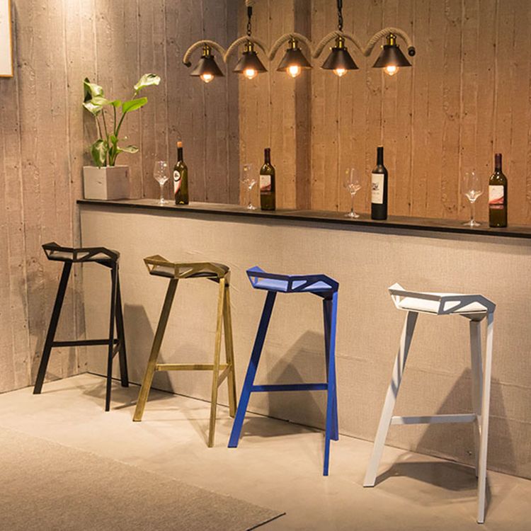 Nordic Armless Backrest Counter Stool Iron Cafe Bar Stool with Leather Cushion Clearhalo 'Bar Furniture' 'Bar Stools' 'bar_stools' 'furn' 'furn_bar_stools' 'Furniture' 'furniture_bar_stools' 'Kitchen & Dining Furniture' 1200x1200_51cb8f38-71f7-4843-af1b-3869af1f7c87