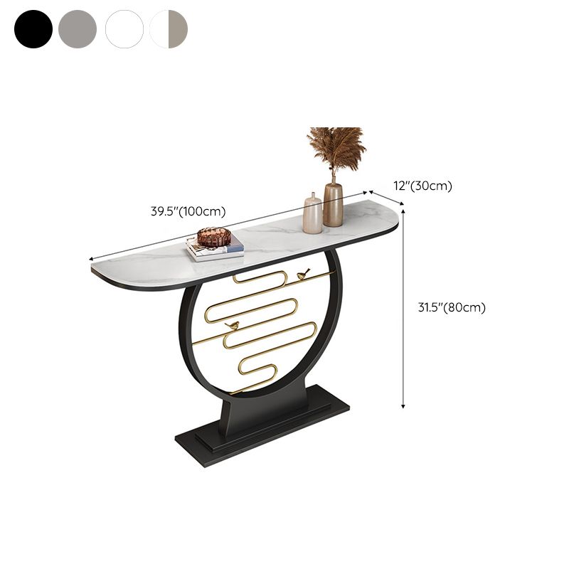Contemporary Stone Console Sofa Table Half Moon Iron End Table for Hall