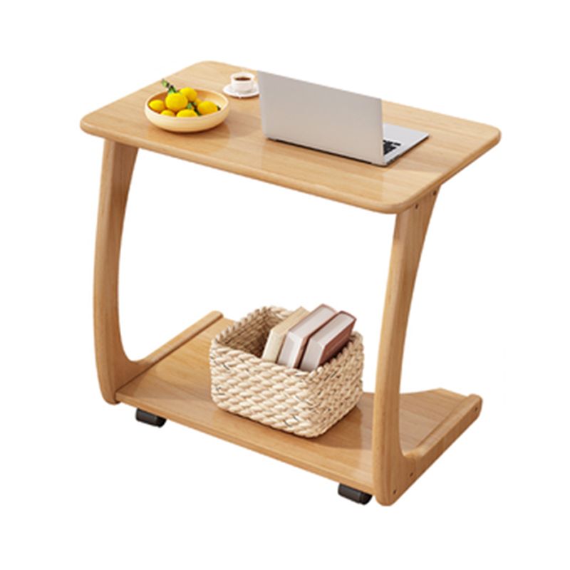 Nordic Style Rectangular Solid Wood Table with Wheel Base Coffee Table