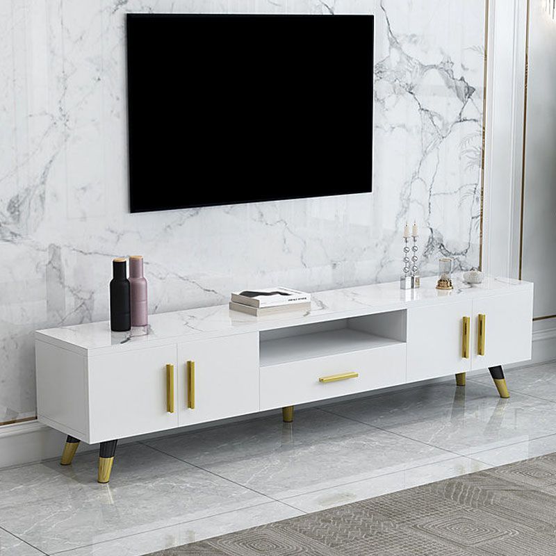 Open Storage 18" H TV Stand , Faux Wood TV Stand Console in Grey / White Clearhalo 'furn' 'furn_tv_stands_entertainment_centers' 'Furniture' 'Living Room Furniture' 'TV Stands & Entertainment Centers' 'TV Stands & Media Storage Furniture' 'tv_stands_entertainment_centers' 1200x1200_51ce58e5-8243-4aa9-9837-bd2149360d72
