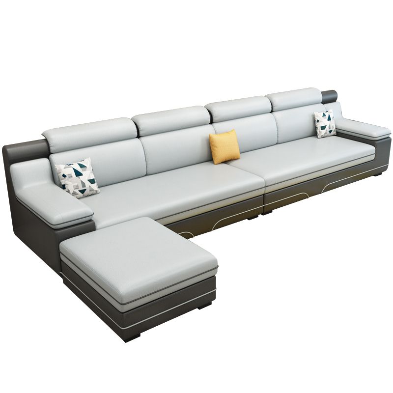 Contemporary Reversible Sectional Linen/Faux Leather Sofa with Ottoman for Four People Clearhalo 'furn' 'furn_sectionals' 'Furniture' 'furniture_sectionals' 'Living Room Furniture' 'Sectionals' 1200x1200_51d119c0-acd6-4eb2-924b-29942508de69