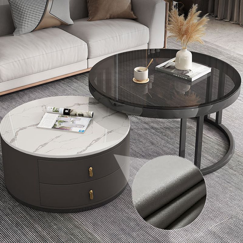 Round Nesting Coffee Table Set Frame Modern Storage Coffee Table Clearhalo 'Coffee & Accent Tables' 'Coffee Tables' 'coffee_tables' 'furn' 'furn_coffee_tables' 'Furniture' 'Living Room Furniture' 1200x1200_51d261e4-9be6-4b17-917f-6d1b2a5ff218