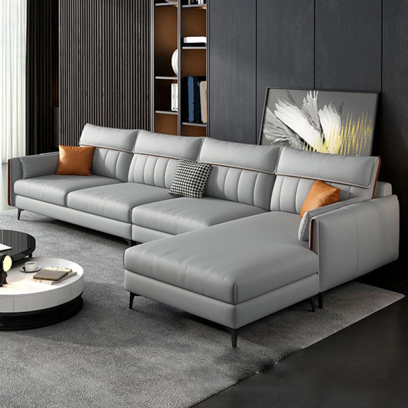 Faux Leather Stain-Resistant Sectional with Pillow Back for Four People Clearhalo 'furn' 'furn_sectionals' 'Furniture' 'Living Room Furniture' 'Sectionals' 1200x1200_51d81a6a-e873-4459-9871-375af462df0d