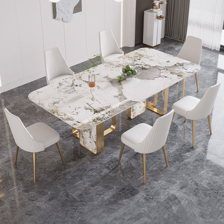 Luxury Rectangle Dining Table Sintered Stone Top Metal Base Home Kitchen Desk