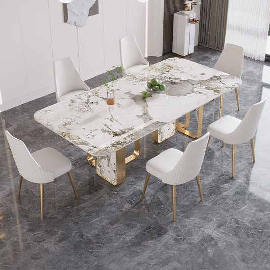 Luxury Rectangle Dining Table Sintered Stone Top Metal Base Home Kitchen Desk