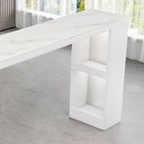 Industrial White Wood Bar Dining Table Stone Top Rectangle Indoor Bistro Table with Shelf Clearhalo 'Bar Furniture' 'Bar Tables' 'bar_tables' 'furn' 'furn_bar_tables' 'Furniture' 'furniture_bar_tables' 'Kitchen & Dining Furniture' 1200x1200_51df1e6c-e5b2-473b-a3ac-fd8e02660b6c