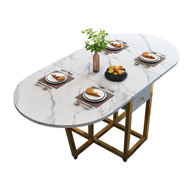 Modern Style Dining Table Sintered Stone Drop-Leaf Dining Table with Gold Frame Clearhalo ' dining_table' 'Dining Tables & Seating' 'Dining Tables' 'furn' 'furn_dining_table' 'Furniture' 'furniture_dining_table' 'Kitchen & Dining Furniture' 'kitchen&dining_furn' 'kitchen' 'kitchen_dining_table' 1200x1200_51dfb452-1257-40df-9cd0-4579d7415da7