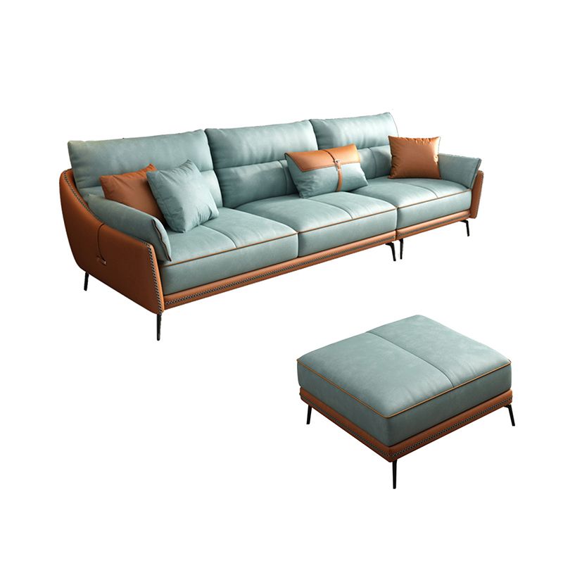 Blue and Orange Pillow Top Arm Sectional Sofa 35.43"H Slipcovered Cushion Back Sofa Clearhalo 'furn' 'furn_sectionals' 'Furniture' 'furniture_sectionals' 'Living Room Furniture' 'Sectionals' 1200x1200_51dfc070-5af3-4a8a-8df6-0c917fa5c2a6
