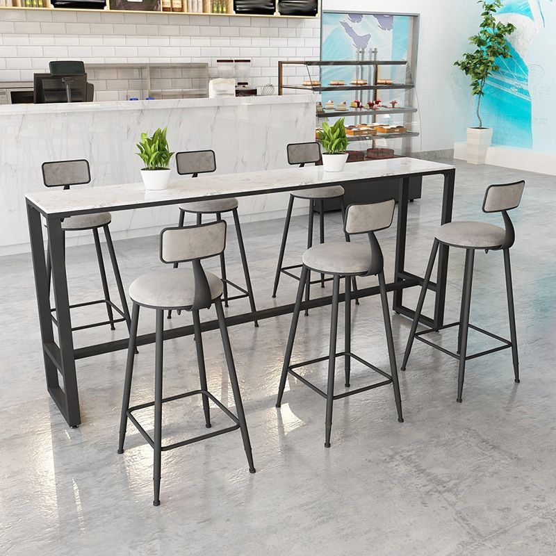 Industrial 1/2/7 Pieces Bar Table Set Rectangle Marble Counter Table with High Stools